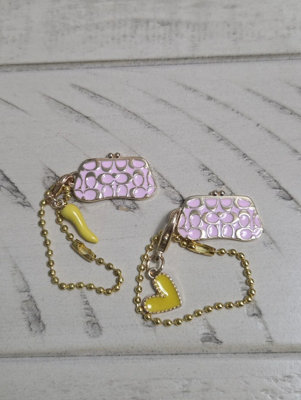 Y2K Pastel Pink Enamel Kisslock Purse Bag Charms Set - Brand New